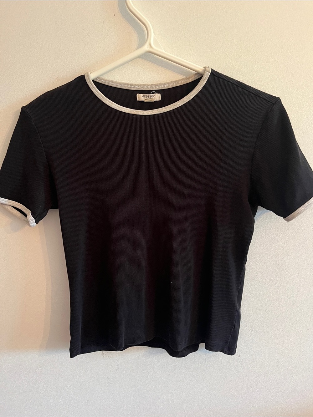 Ardene Black Ribbed Tee with White Contrast Trim